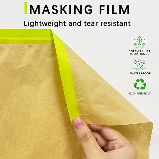 Tape and Drape, 24” x 100 feet Masking Paper for Painting, Pre-Taped Masking Paper with Adhesive, Paint Tape, Car Protection Covering Paper for Car and Furniture, Floor (2 Pack)