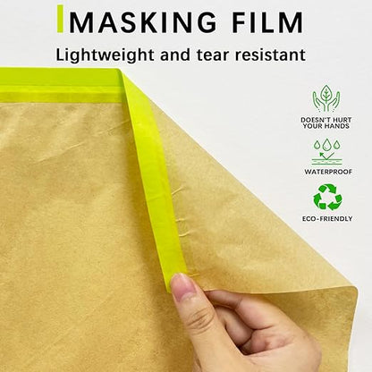 Tape and Drape, 6” x 50 feet Masking Paper for Painting, Pre-Taped Masking Paper with Adhesive, Paint Tape, Car Protection Covering Paper for Car and Furniture, Floor (1 Pack)