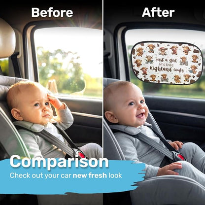 GENANY 2pcs Highland Cow Window Sun Shade for Sedan SUV Truck (21x14 Inches), Sun Shades for Side Window, Accessories for Kids, Baby Window Shades, Summer Car Decor