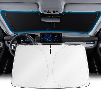 Wigoo 2026 Upgrade Universal Car Windshield Sun Shade [100% Light Block, Durable 210D Oxford] Foldable Heat Insulation Interior Sun Visor to Keep Interior Cool with Storage Bag, L(64"x34")