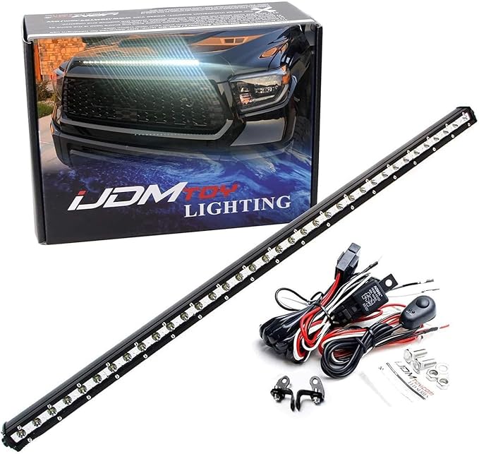 iJDMTOY Hood Scoop Mount 36-Inch LED Ultra Slim Light Bar Compatible with 2014-2021 Toyota Tundra, Includes (1) 108W High Power LED Lightbar, Hood Bulge Mounting Brackets & On/Off Switch Wiring Kit