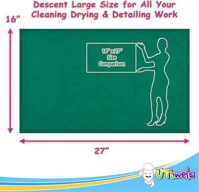 Cleaning Washcloth Towels - Large 27" x 16" Microfiber Rags - Highly Absorbent, Lint Free Streak Free for House, Kitchen, Car, Window Detailing Reusable Shop Towels (6-Pack, Forest Green)