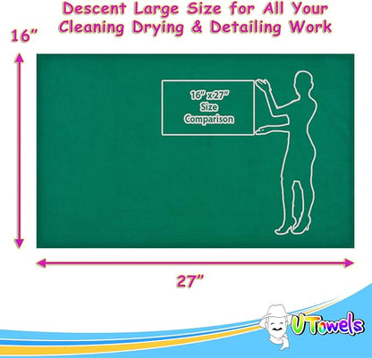 Cleaning Washcloth Towels - Large 27" x 16" Microfiber Rags - Highly Absorbent, Lint Free Streak Free for House, Kitchen, Car, Window Detailing Reusable Shop Towels (6-Pack, Forest Green)