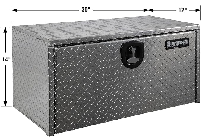 Buyers Products 1705153 Diamond Tread Aluminum Underbody Truck Tool Box, 14 x 12 x 30, Made in USA, .100 in. Thick, Corrosion Resistant, Locking Compression Latch, Secure Storage for Work Trucks