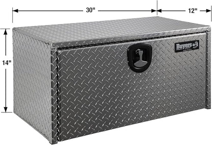 Buyers Products 1705153 Diamond Tread Aluminum Underbody Truck Tool Box, 14 x 12 x 30, Made in USA, .100 in. Thick, Corrosion Resistant, Locking Compression Latch, Secure Storage for Work Trucks
