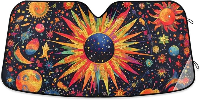 Astrology Sun Planet Stars Windshield Sunshade Car Sun Shade Front Window Shade for Truck SUV Blocks UV Rays Sun Reflector Visor Protector Accordion Folding