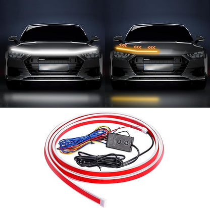 Dual Color Amber White Switchback 79 Inches Car Hood Light Strip,Exterior Flexible Headlight Waterproof Daytime Running Light Strip(1 Set)