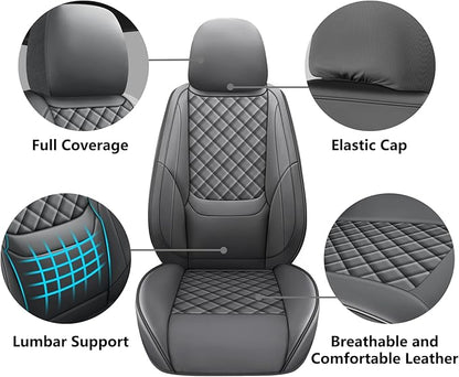 Full Coverage Leather Car Seat Covers Front Pair,Waterproof Seat Covers for Cars,SUVs Trucks, Car Seat Cushion,Car Seat Protector with 2 Seats (Grey, Front Pair(driver and passanger-2 seats))