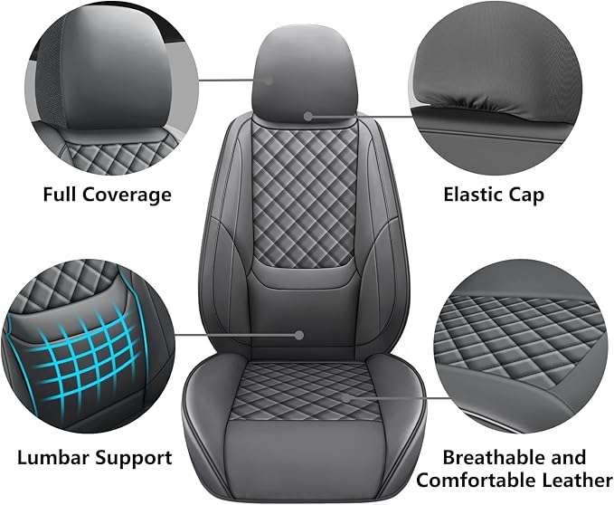 Full Coverage Leather Car Seat Covers Full Set,Waterproof Seat Covers for Cars,SUVs Trucks, Car Seat Cushion,Car Seat Protector with 5 Seats (Grey, Full Set(Front and Rear-5 Seats))