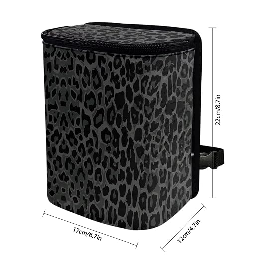 Talayituse Black Leopard Print Car Trash Can with Lid, Leak Proof Auto Trash Bag Hanging Vehicle Garbage Can Multipurpose Storage Container for Back Seat Road Trip