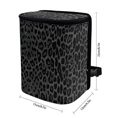 Talayituse Black Leopard Print Car Trash Can with Lid, Leak Proof Auto Trash Bag Hanging Vehicle Garbage Can Multipurpose Storage Container for Back Seat Road Trip