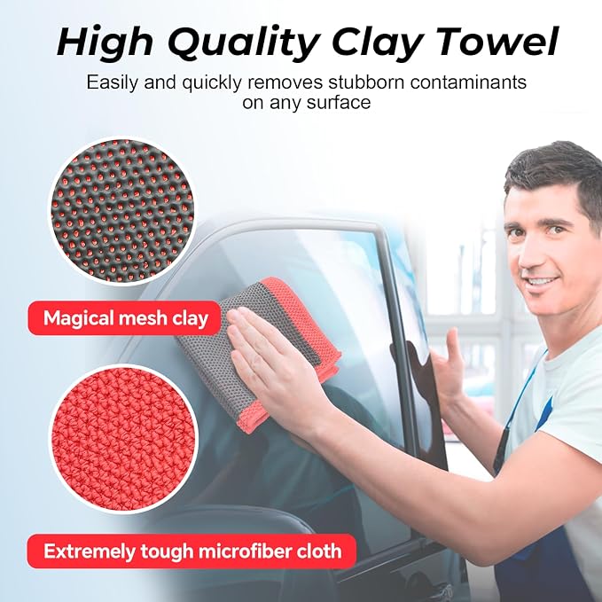 ARTIPOLY Clay Decontamination Towel 2pack- Professional Detail Products - Proven Cleaning & Release of Paint Contaminants; Increase Wax & Sealant Bond; Enhance Paint Gloss & Color; Fine Grade (12x12”)