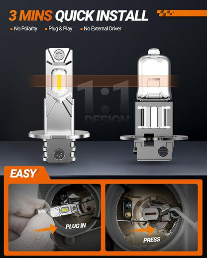 SEALIGHT H3 LED Fog Light Bulb, 30,000LM 800% Upgrade 6500K H3LL H3 LED Bulb, Long-Lasting Fog Lights, 1:1 Size Compact Design, Clearance Light Marker Light