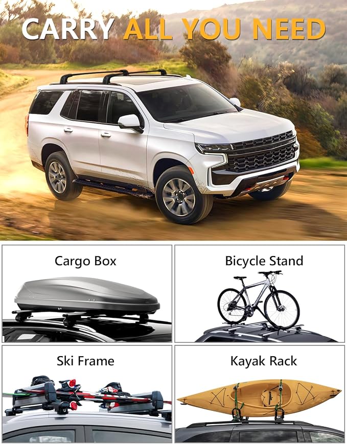 Tuyoung 330lb Roof Rack Cross Bars Compatible with 2021 2022 2023 2024 2025 2026 Chevy Tahoe & Suburban, GMC Yukon XL, Cadillac Escalade ESV, Chevrolet LockableAluminum Black Crossbar Carrier Luggage