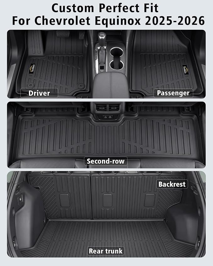 Floor Mats & Cargo Mat with Backrest Mat Custom for Chevy Equinox 2025 2026 (Only Gas) /GMC Terrain, Door Sill Guards, All Weather TPE Full Set Floor Liners Trunk Mat for Chevrolet Equinox Accessories