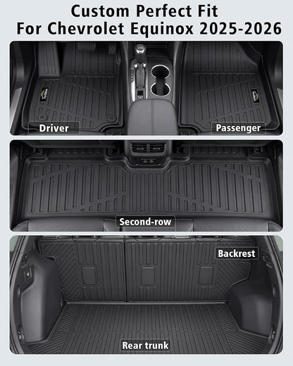 Floor Mats & Cargo Mat with Backrest Mat Custom for Chevy Equinox 2025 2026 (Only Gas) /GMC Terrain, Door Sill Guards, All Weather TPE Full Set Floor Liners Trunk Mat for Chevrolet Equinox Accessories