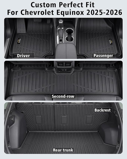 Floor Mats & Cargo Mat with Backrest Mat Custom for Chevy Equinox 2025 2026 (Only Gas) /GMC Terrain, Door Sill Guards, All Weather TPE Full Set Floor Liners Trunk Mat for Chevrolet Equinox Accessories