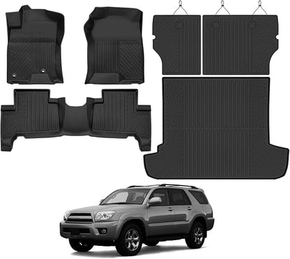 Custom Fit Floor Mats for Toyota 4Runner 2003-2009, All Weather TPE Floor Liners with Trunk Mat & Backrest Protectors, Odorless Full Set Interior Accessories