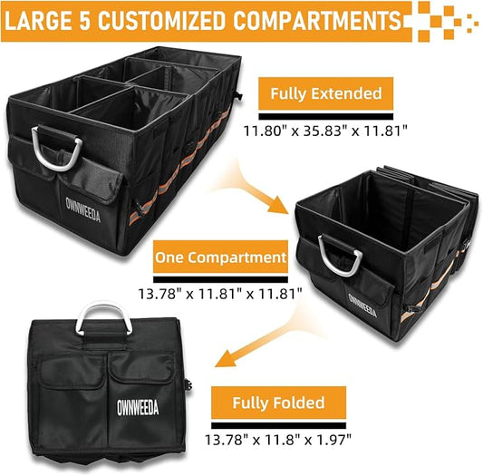90L Large Car Trunk Organizer with 30L Removable Leakproof Cooler Bag, Collapsible Storage Bin with Lid & Dividers, Heavy Duty Accessories for SUV Sedan, Ideal for Grocery Camping Road Trip
