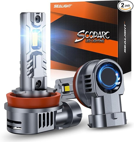 SEALIGHT H9/H11/H16 Lights 70,000LM Extra Wide View, 6500K Cooling Fan 1:1 Stock Bulbs Size H11 LED Fog Bulbs For ATV, Plug-N-Play, 2 Pack