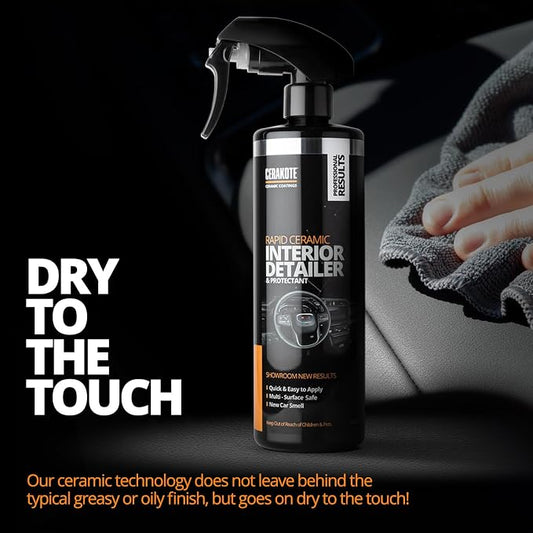CERAKOTE Rapid Ceramic Interior Detailer and Protectant (32 fl oz.) – Quick and Easy – Multi-Surface Safe – Interior Car Cleaner Spray – Dry to the Touch – Clean and Protect Your Car, Truck, or SUV