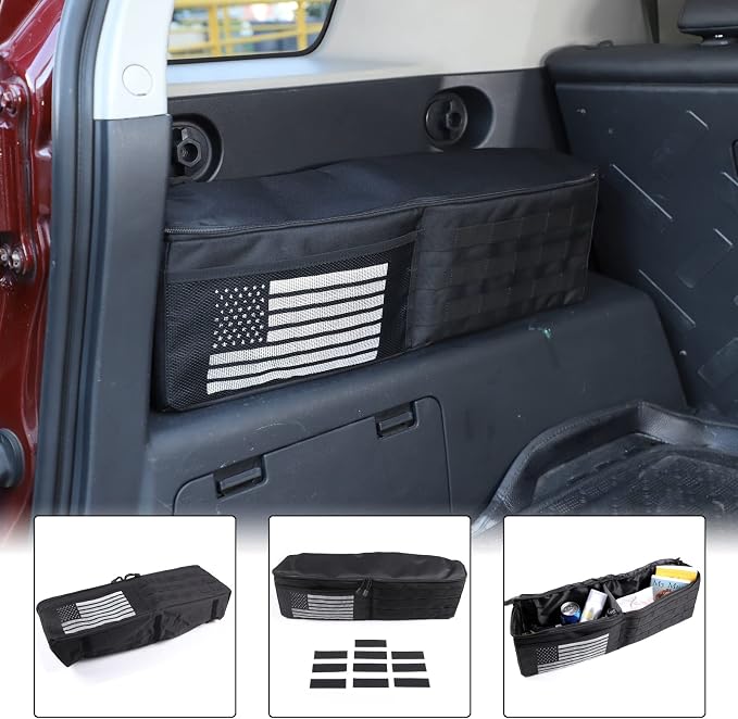 Aunginsy 1PCS Trunk Organizer Compatible with Toyota FJ Cruiser 2007-2021+, Car Left Side Trunk Storage Bag Backseat Hanging Storage Multi-Compartment Space Saving Accessories, With USA Flag Pattern