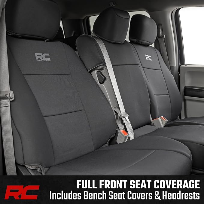Rough Country Neoprene Front & Rear Seat Covers for Ford F-150, Lightning, F-250 & F-350 (2015-2026) Crew Cab w/Front Bench Seat & Rear 60/40 Split