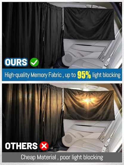 Set of 3 Car Privacy Curtains - 95% Light Blocking Fabric Rear Seat & Side Windows Divider Curtain Baby Shades, Wide Sedan SUV Sunshade Screen Covers for Travel Camping Nap Sleeping