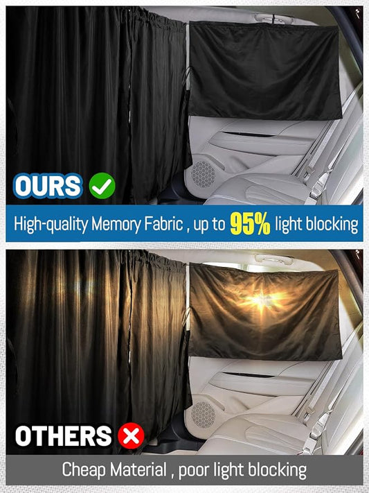 Set of 3 Car Privacy Curtains - 95% Light Blocking Fabric Rear Seat & Side Windows Divider Curtain Baby Shades, Wide Sedan SUV Sunshade Screen Covers for Travel Camping Nap Sleeping