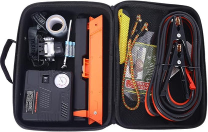 Auto Safety Kit, Car Kit with Portable Air Compressor Red Comprehensive Road Assistance Trips, Summer, Winter Driving
