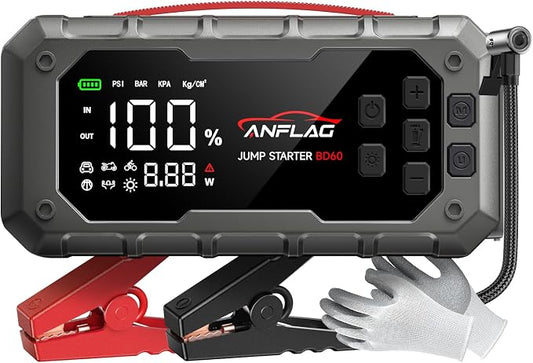 10-in-1 Car Jump Starter with Air Compressor, 8000A 160PSI Jump Starter Jump Box(All Gas/14L Diesel), PD65W Charging Battery Jumper Starter Portable Jumper Cable with 160W DC, Gloves, Lights