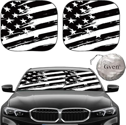Gven Windshield Sun Shade for Car 2-Piece Foldable Sunshade for Front Windows, Blocks UV Rays, Automotive Interior Sun Protection Car Summer Accessories（US Flag,M）
