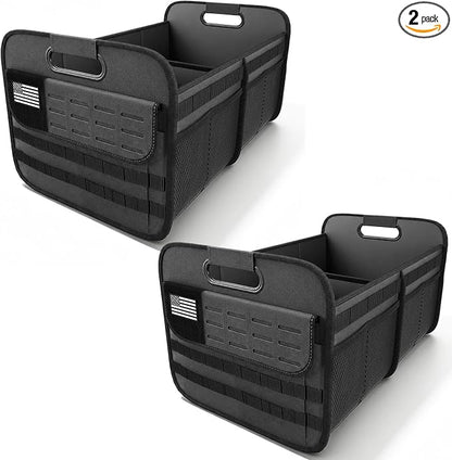 Sposuit Car Trunk Organizer for SUV - 65L Collapsible Tactical MOLLE Car Storage with Reinforced Handles & Multiple Pockets, Sturdy Trunk Organizers for Groceries, Tools & Outdoor Storage (Black 2Pcs)