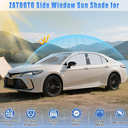 ZATOOTO Car Window Shades for Toyota Camry 2018-2023, 4 Pcs Magnetic Car Window Covers, 100% UV Protection Foldable Privacy Curtains Side Window Sun Shade for Baby Breastfeeding Sleeping Camping