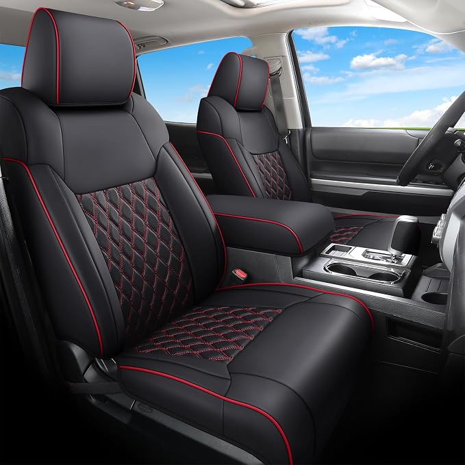 Huidasource Tacoma Seat Covers Front&Rear, Full Coverage Waterproof Car Seat Cover Fit for 2005-2015 Double & Crew Cab 2nd Gen Toyota Tacoma Base Prerunner SR5 Limited TRD Sport(Full Set/Black&Red)