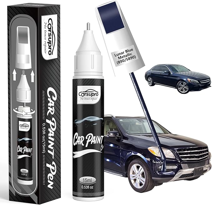 Lunar Blue Metallic(890/5890) for Mercedes Benz Touch Up Paint Pen, 2 in 1 Car Scratch Remover with Pen Tip and Brush, Precise Color Match for Car Paint Scratch Repair, Quickly and Easily Fix Chips and Nicks