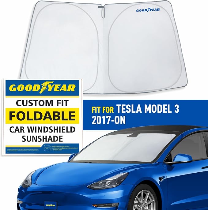 Goodyear Foldable Windshield Sunshade for Tesla Model 3 2017-2026, Car Accessories, Sunshade Cover, Sun Shade Car Windshield, Window Sun Blocker - GY008286