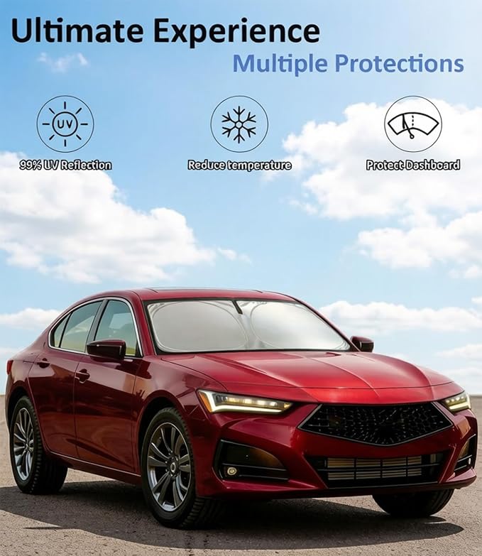 Windshield Sun Shade for Acura TLX 2021-2025/Kia Forte 2019-2026 | Front Window Sun Visor Protector & Heat Shield, 240T Sunshade Protection Blocks UV Rays, Car Accessories