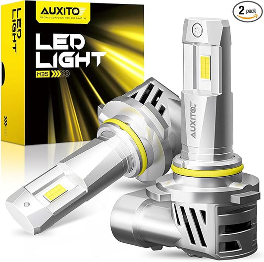 AUXITO Latest 9005/HB5 Light Bulbs, 50,000LM Ultra Brightness, 1:1 Halogen Size, 6500K Cool White, 20-Year Long Service Life Fog Light with Cooling Fan, Plug and Play No Flicker, Pack of 2