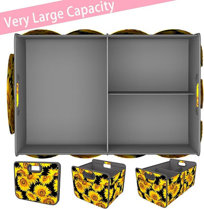 Homeve Car Trunk Organizer for SUV, 18.5Gal Large Capacity No-Sag Heavy Duty, Foldable Waterproof Anti-Slip Storage with 12 Pockets, Fit Sedan, Truck, Universal Car Accessories, Sunflower, Large