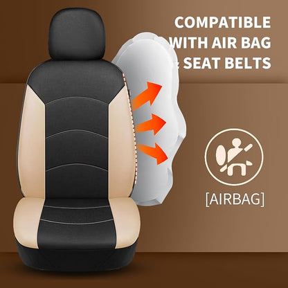 HChengkikz Car Seat Covers Front Seat, Waterproof Neoprene Seat Covers, Airbag Compatible, All Season Protection Universal Fit Most Cars, Trucks, SUVs (Black + Beige)