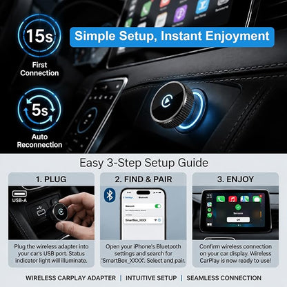 Wireless CarPlay Adapter & Android Auto Wireless Adapter, 2026 2-in-1 CarPlay Wireless Adapter for iPhone,Converts Factory Wired CarPlay/Android Auto to Wireless, USB/USB-C Dongle for Cars