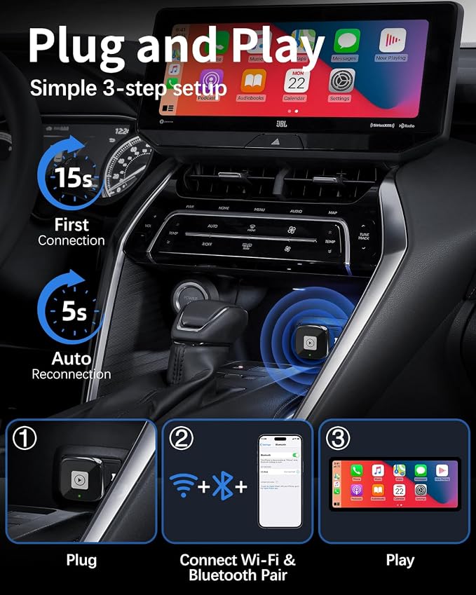 AI Box Carplay,Wireless Carplay Adapter Support Apple CarPlay & Android Auto, Plug & Play, Car Play Adapter with Fast & Stable Auto-Connect,Zero Lag for Apple iOS 10+, Android 11+ Version
