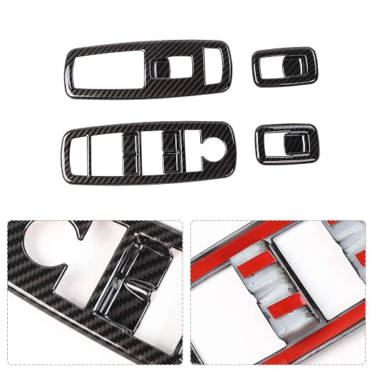 JeCar Window Lift Switch Cover Interior Button Trim Kit for Jeep Grand Cherokee 2011-2020 & Jeep Cherokee 2014-2020, Carbon Fiber Texture