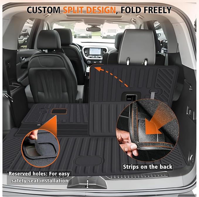 All Weather Car Floor Mats Cargo Liner with Backrest Mat for 2021-2025 Jeep Grand Cherokee L (Only 6-Seats w/o Center Console), TPE Rubber Liners Full Set for Jeep Grand Cherokee Accessories