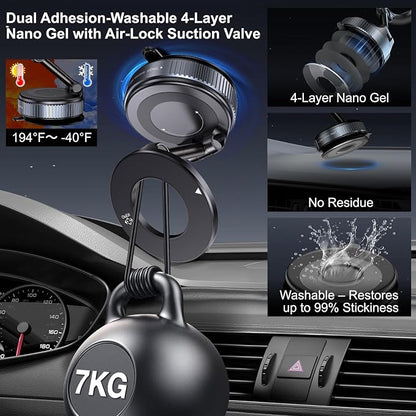 Jikasho Vacuum Magnetic Car Phone Holder for Magsafe, Hands-Free 360° Adjustable Suction Cup Phone Mount for Car/Gym/Mirror/Smooth Surface, Compatible with iPhone & Android (Space Grey)