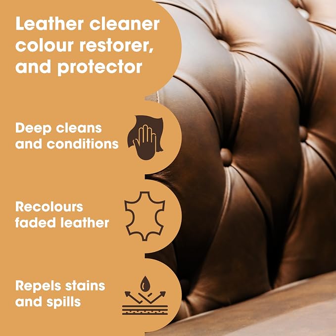 Furniture Clinic Leather Complete Restoration Kit | with Leather Recoloring Balm, Cleaner, 2-in-1 Protection Cream & Conditioner, Sponge, and Cloth | Repair Kit for Furniture (Medium Brown)