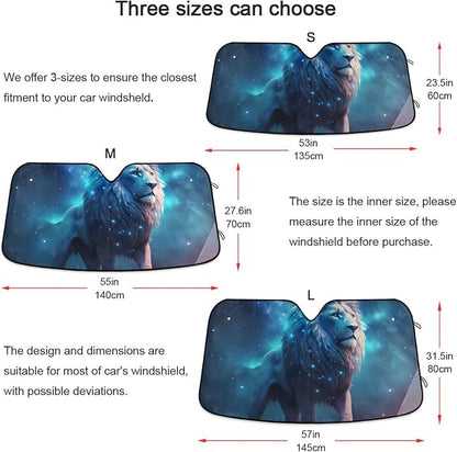 Cars Front Sun Shade Windshield,Foldable Reflective Sun Visor Stars Galaxy Lion Windshield Sunshade Cover,Blocks UV Ray Sun Protect Interior Keep Cool,53" x 23.5 "