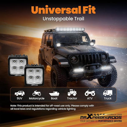 maXpeedingrods 3in LED Pod Lights Amber & White DRL Flood Beam 80W 5 Modes | 8000LM Cube Offroad Lights, Memory Function, Wiring Harness, IP67 Waterproof for Jeep Wrangler, Ford F150, Truck, ATV UTV