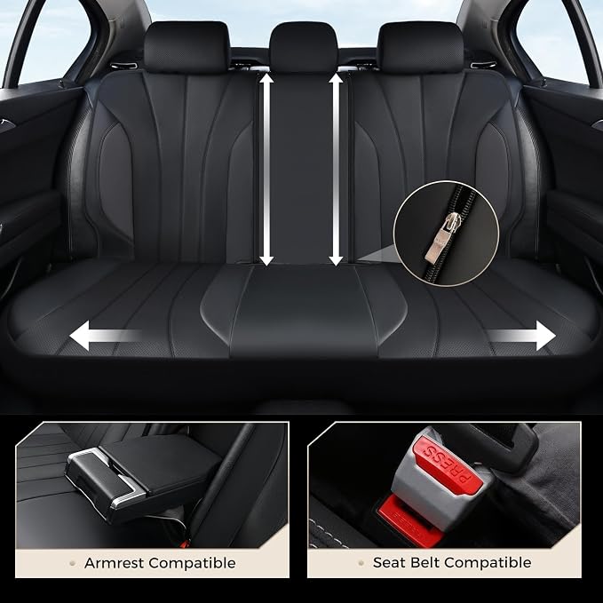 Coverado Automotive Front and Rear Seat Covers, Car Seat Covers Full Set, Leather Car Seat Covers Full Set 5 Seats, Airbag-Compatible, Spill-Proof Design, Black Seat Covers for SUV Sedan Truck
